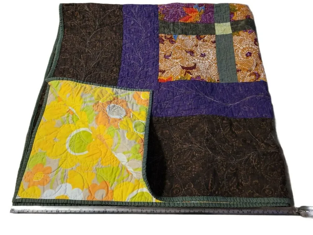 Vintage Flower Power Groovy Reversible Handmade Quilt Blanket Throw